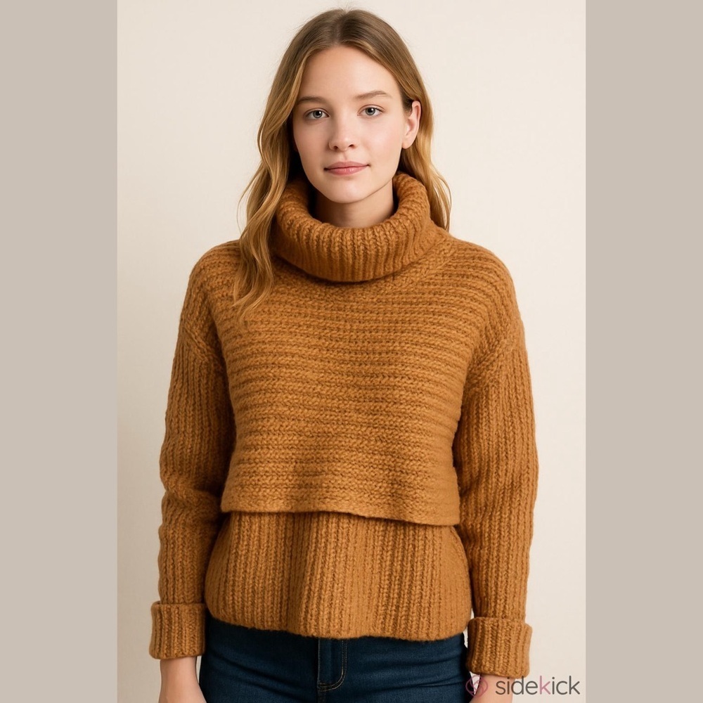 Mason Camel turtle Neck Sweater knit designer large #cottage core #knit